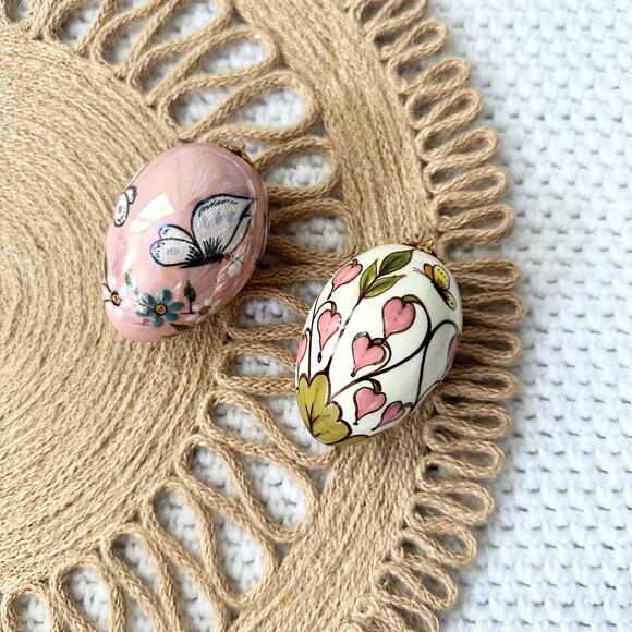 Vintage Ceramic Hand Painted Floral Butterfly Decorative Eggs Fillers Ornaments